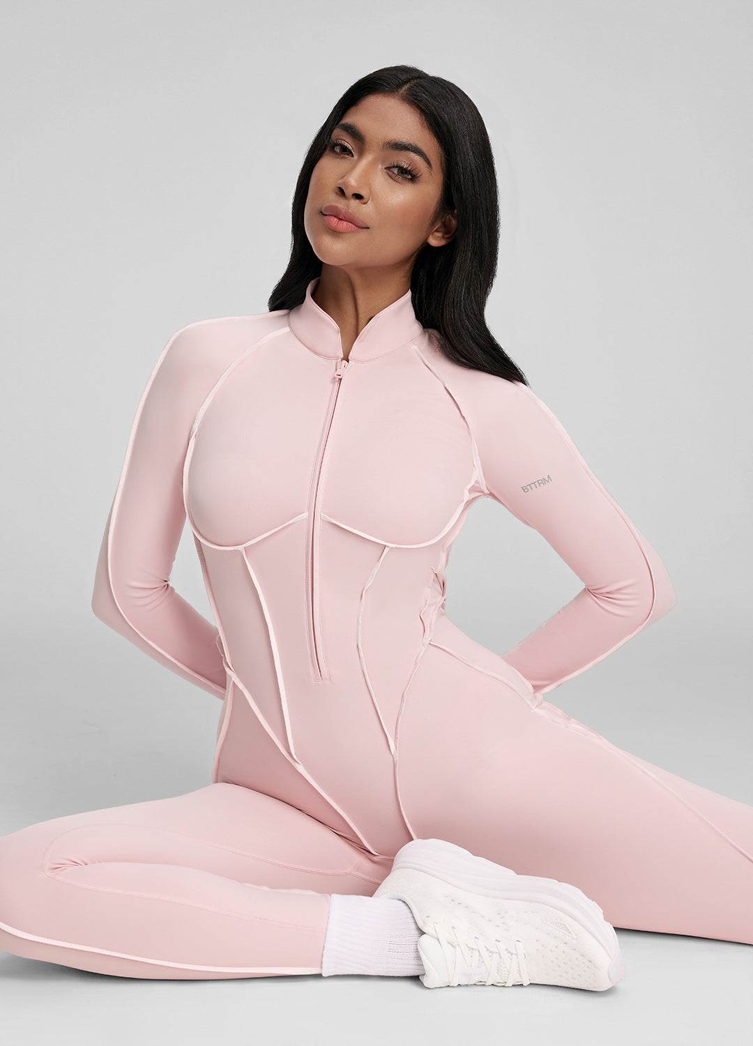 SYRA – Contour Stitch Catsuit - LivingCurves Bodysuit Ballet Pink/White / XS
