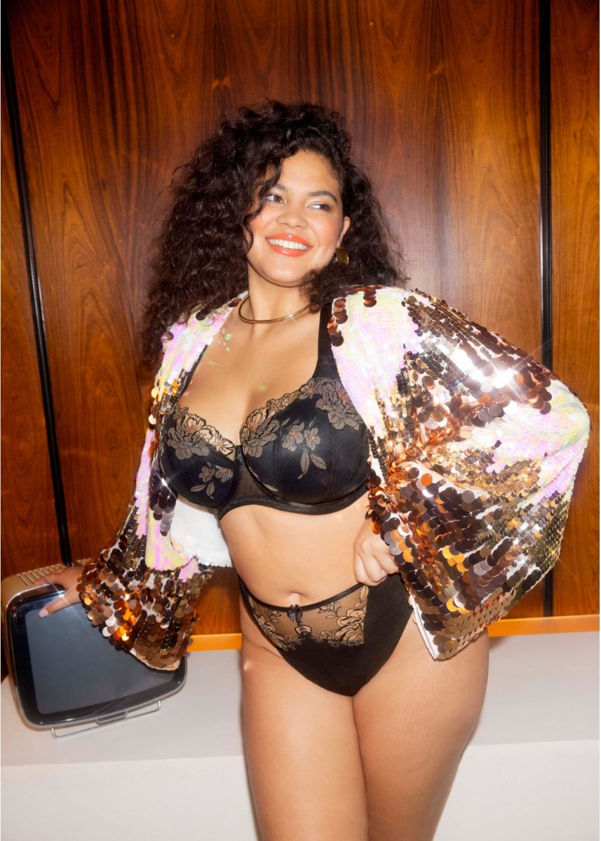 Elomi Teagan Black Almond Thong Panty 302670