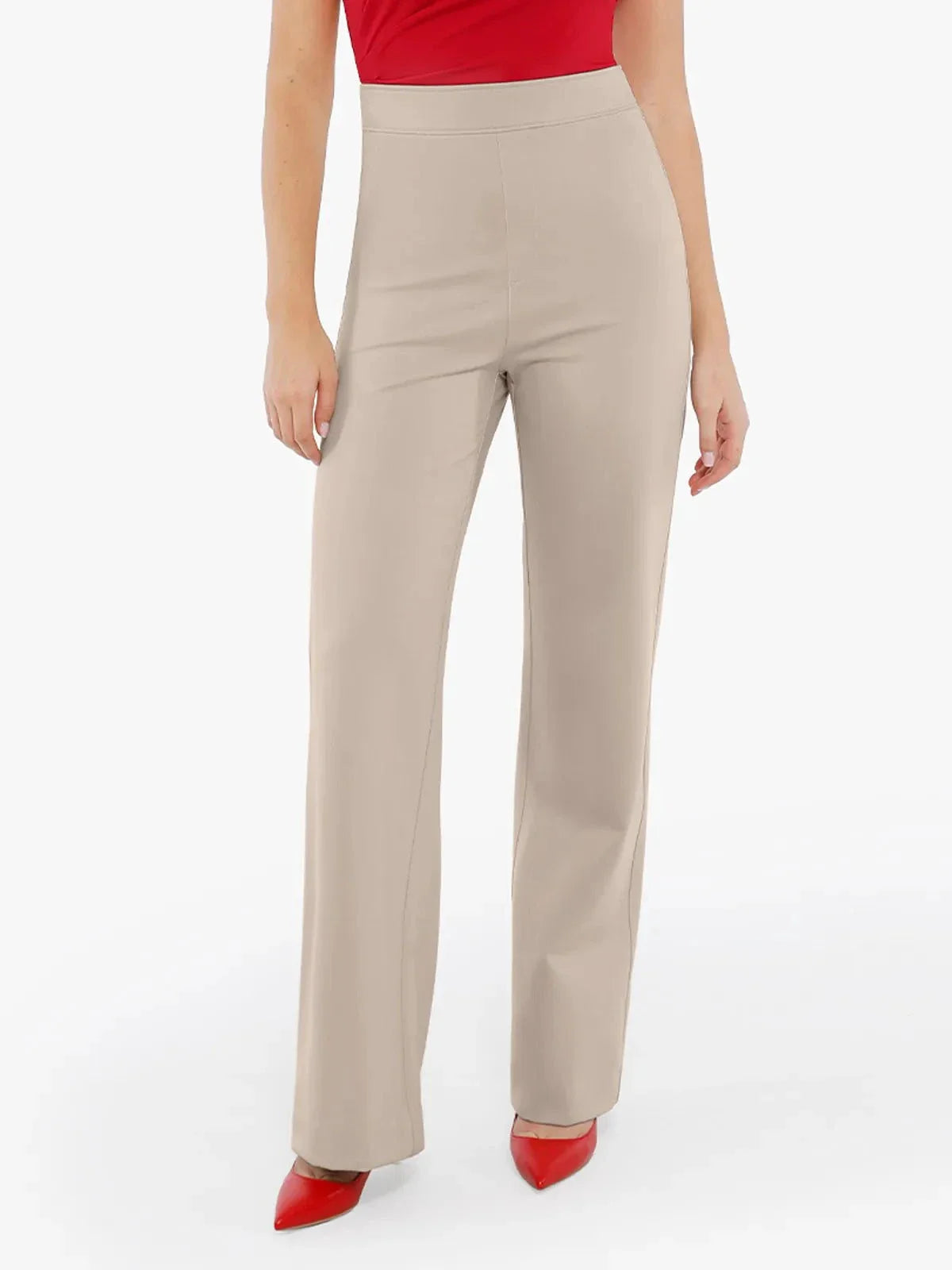 SELENE – Shaping Ponte Wide-Leg Pants - LivingCurves Business Casual Pants Licht Bruin / XS
