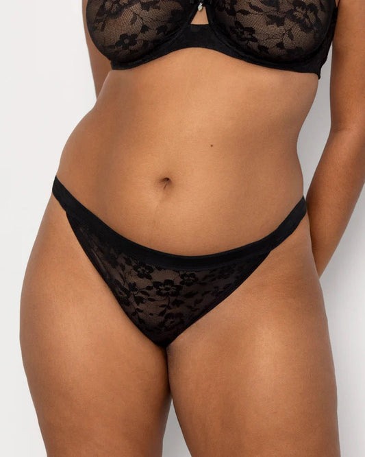 Curvy Couture No Show Black Hue Lace String Bikini Panty 1382