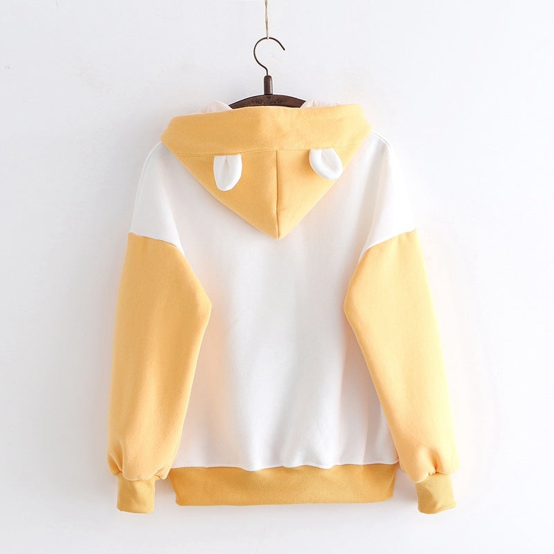 Winter cute cat hooded long sleeve plus fleece sweater