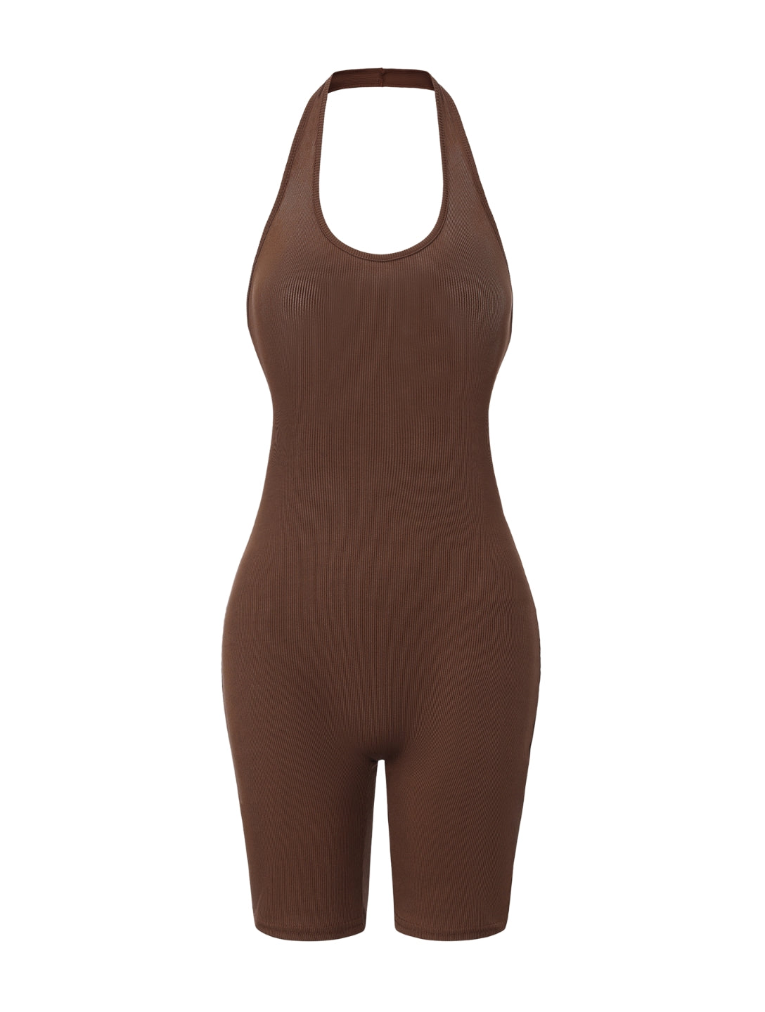 ISOLDE – Geribbelde Halternek Bodysuit - LivingCurves Brown / S