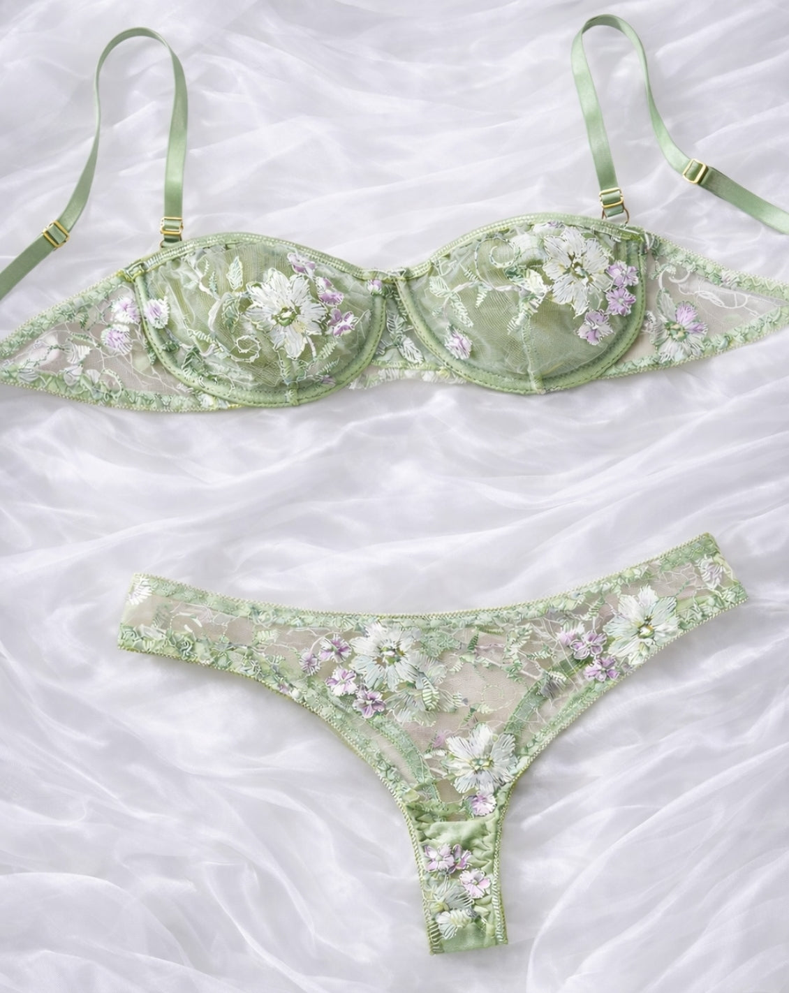 LIVC Lingerie set – Groen bloemenborduurwerk met luxe uitstraling voor Dames