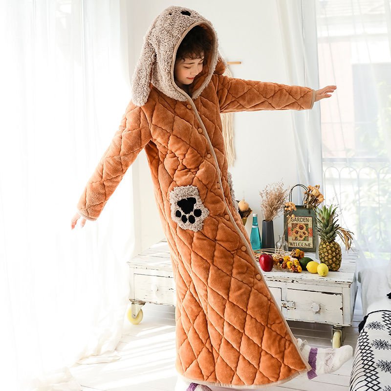 Coral Fleece Winter Extra Thick And Long Nightgown