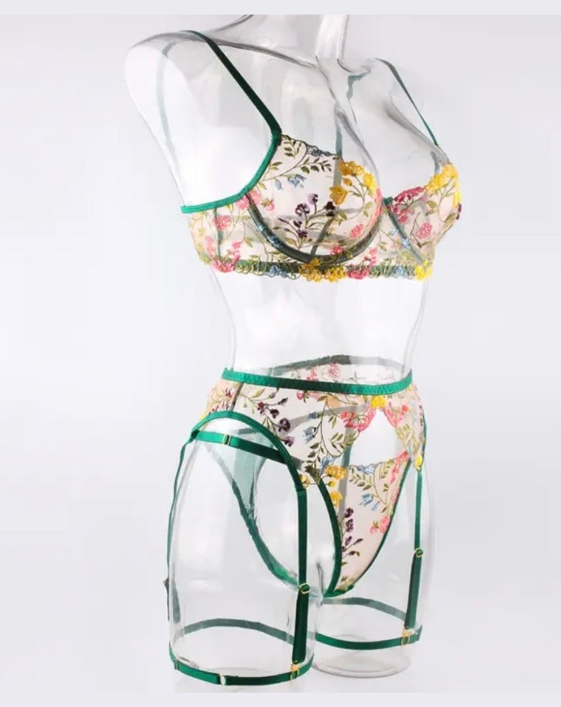 LIVC Lingerie set – Groen floral design met elegante details voor Dames