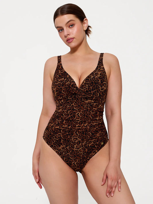 LORÉ – Ruched Mesh Shaping Bodysuit - LivingCurves Tummy Control One Piece Swimwear Leopard / XS