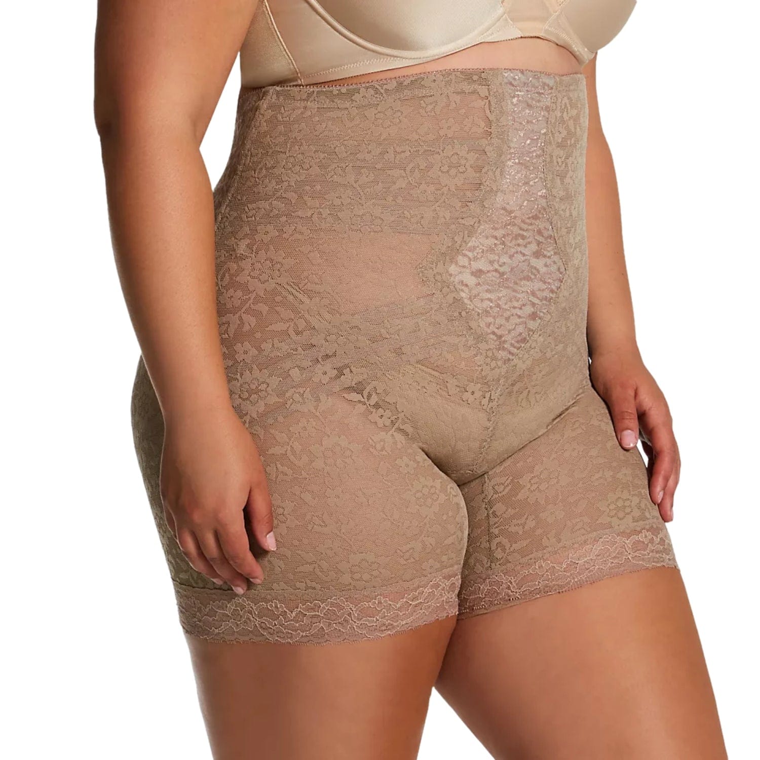 Style 6207 | No Roll High Waist Lace Thigh Slimmer with Extra Firm Support - LivingCurves High Waist Leg Shaper Mokka / 3X/36