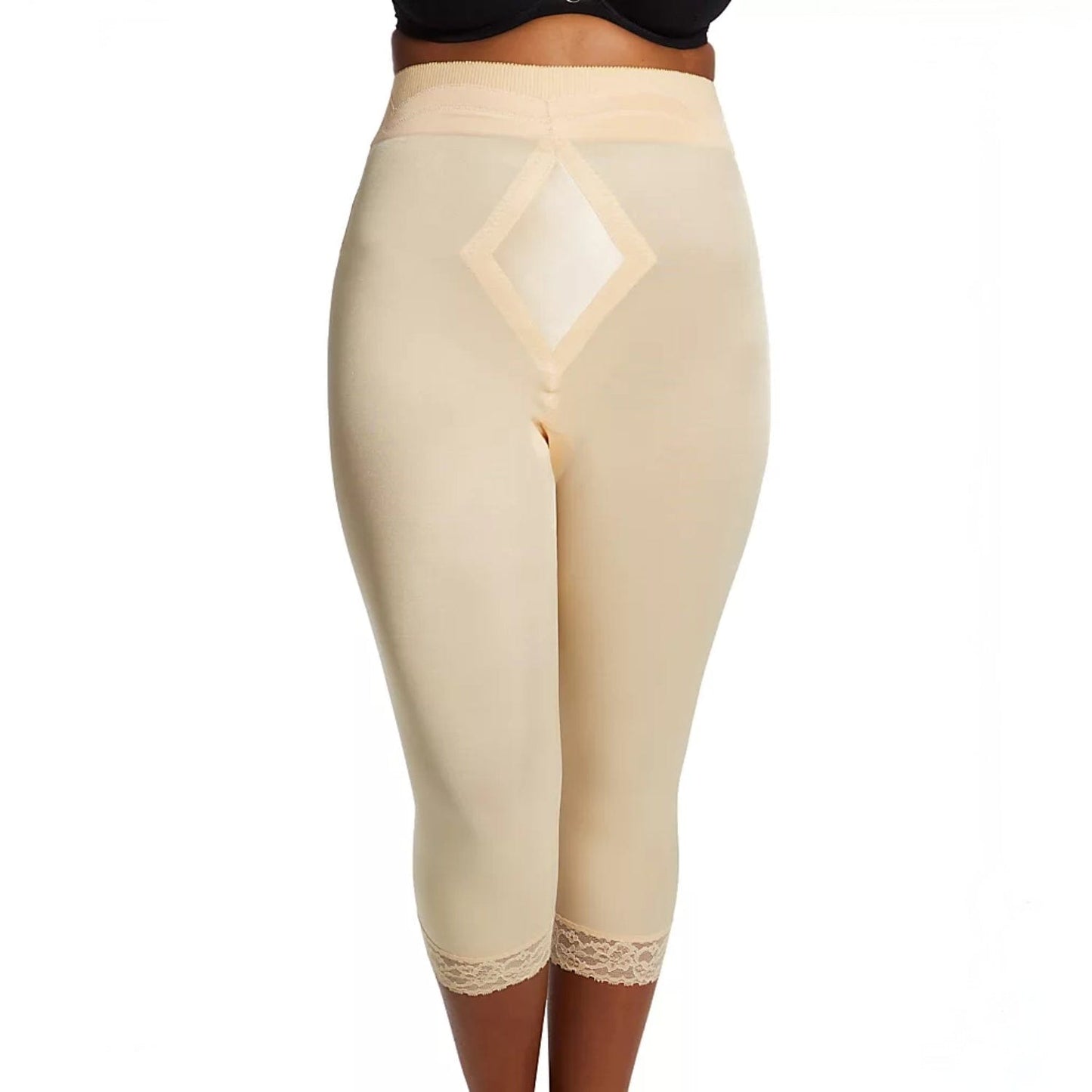 Style 6266 | High Waist Capri Pant Liner with Tummy Control Satin Panel| Memory Compression Fabric | Medium Support - LivingCurves Leg Shaper Pant Liner Black / S/26