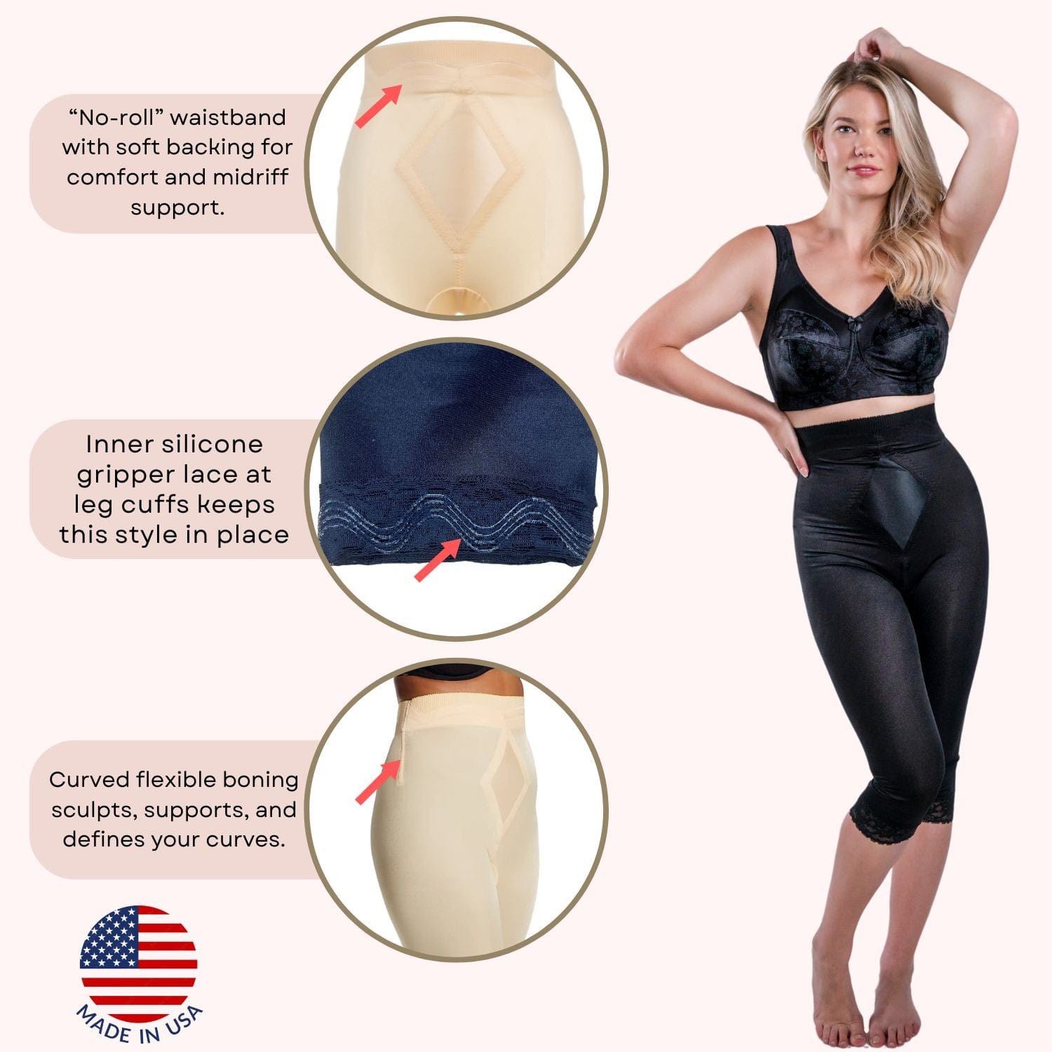 Style 6266 | High Waist Capri Pant Liner with Tummy Control Satin Panel| Memory Compression Fabric | Medium Support - LivingCurves Leg Shaper Pant Liner Black / S/26