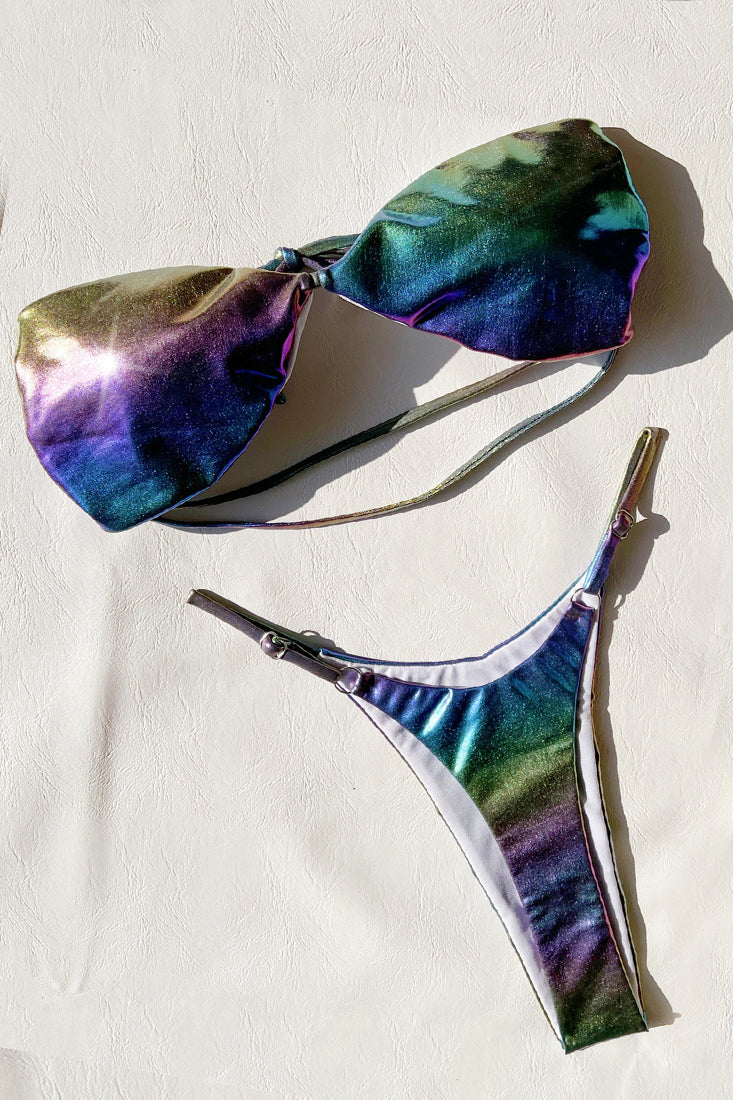 Paars Groene Bikini Set Dames Strapless Metallic