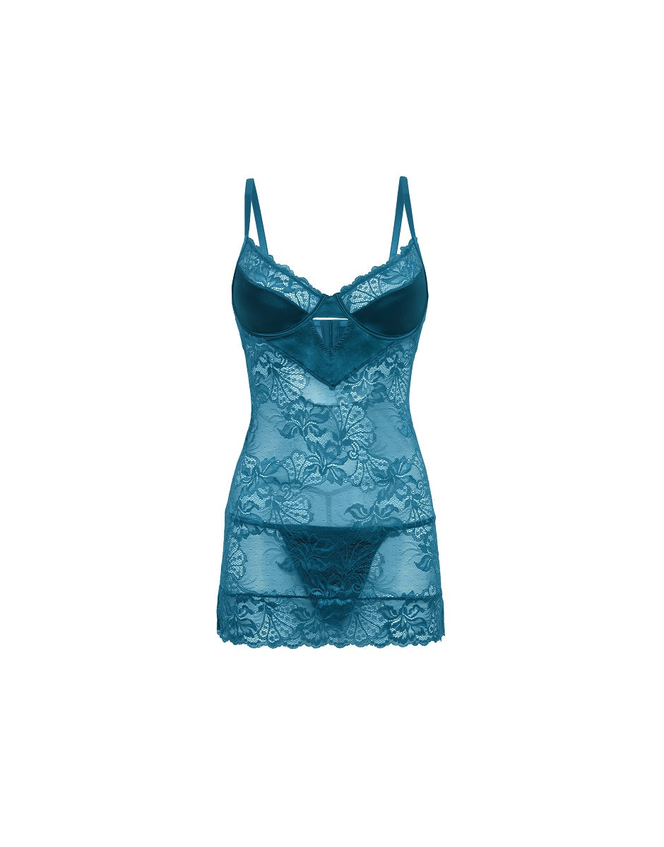 Oh La La Cheri Lingerie Liv Moroccan Blue Plus Size Babydoll Dress 70-11933X