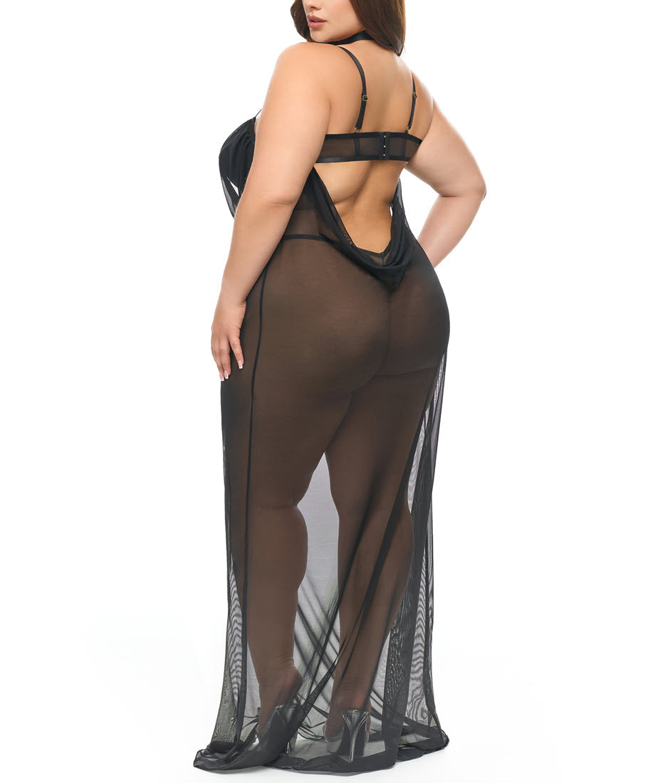 Oh La La Cheri Lingerie Tory Black Long Gown Set Plus Size 76-11984X