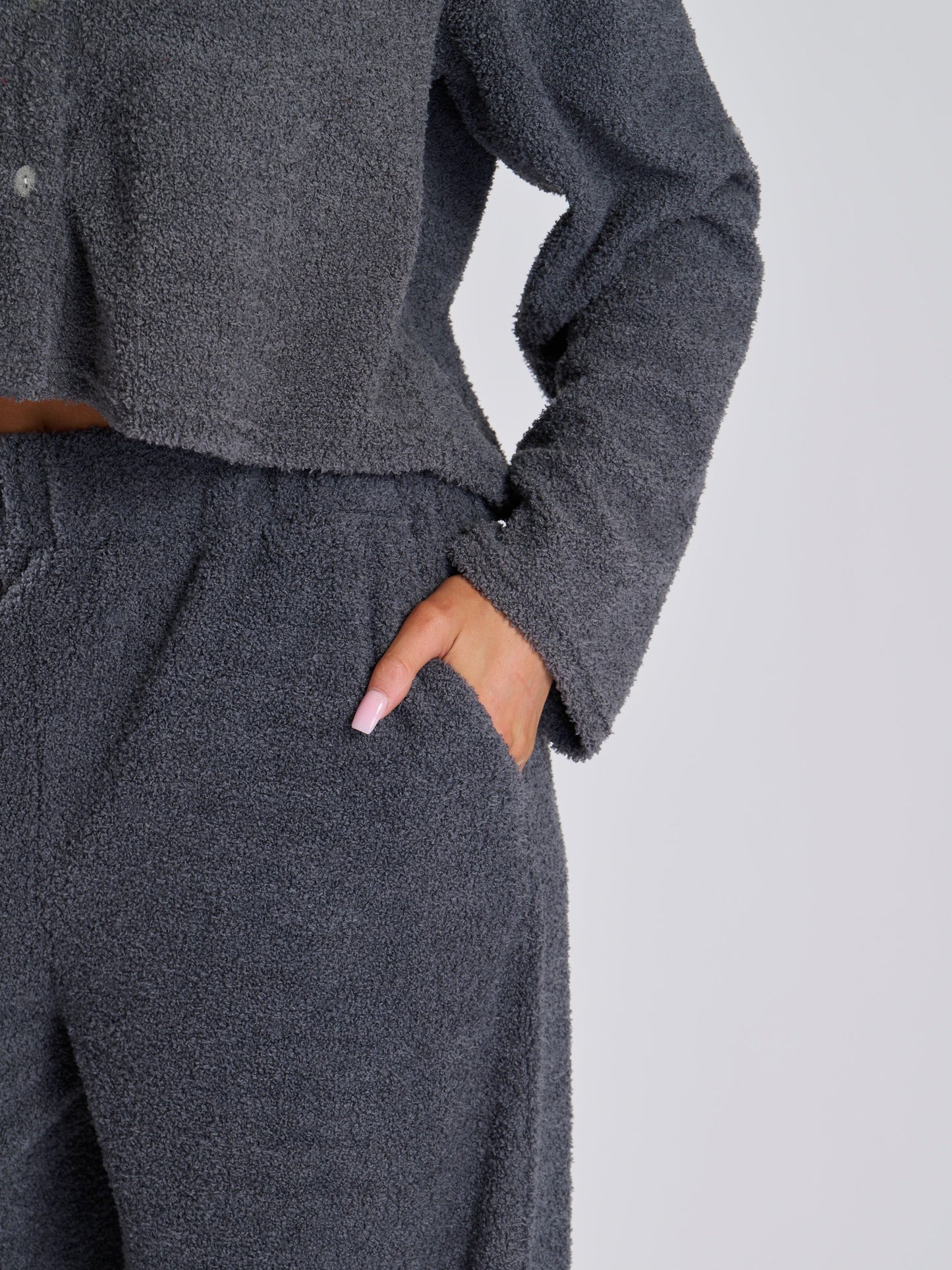 The Kickback Fuzzy Wide Leg Lounge Jogger In Charcoal