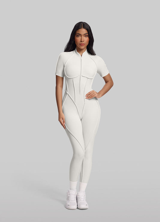 ZAYA – Short Sleeve Shaping Catsuit - LivingCurves Bodysuit Ivory / XS