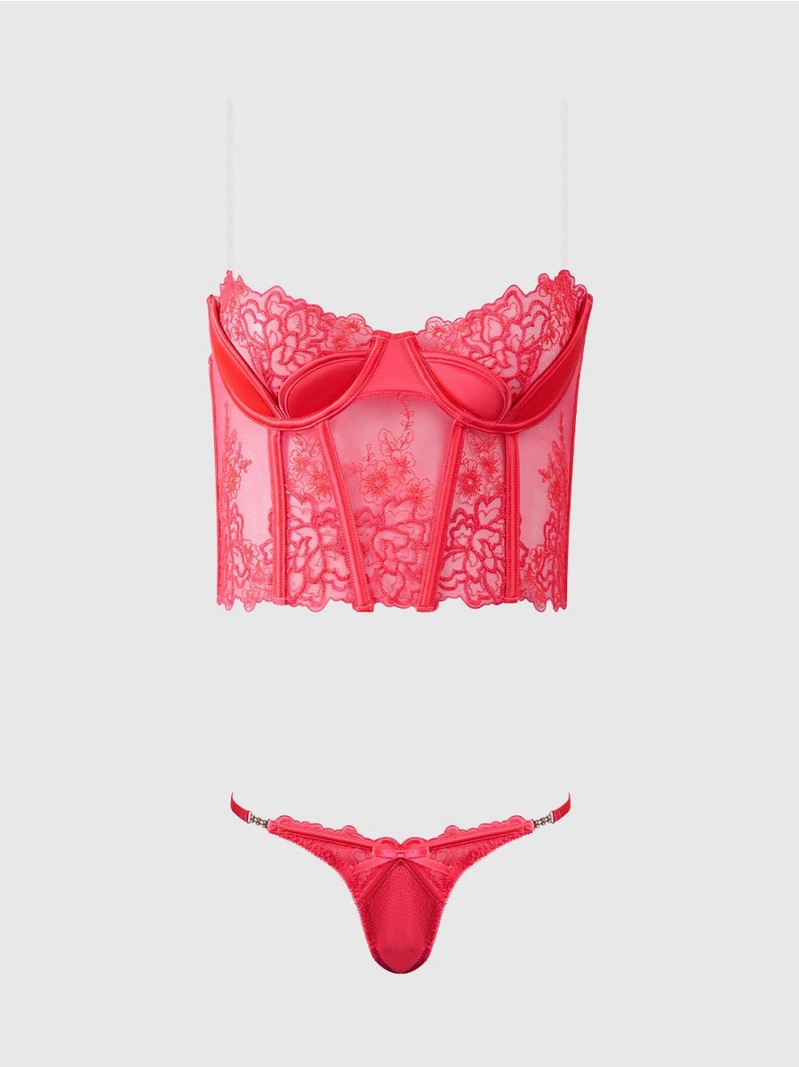 House Of Desire Eden Coral Bustier & Tanga Set 03803B