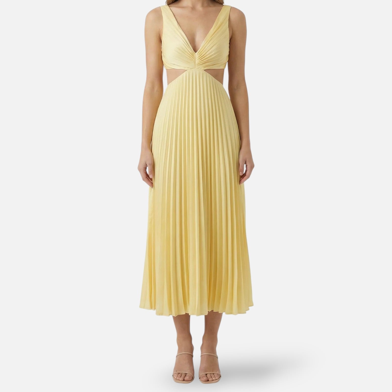 Midi Jurk Geplooide Rok met V-Hals en Cut-Out