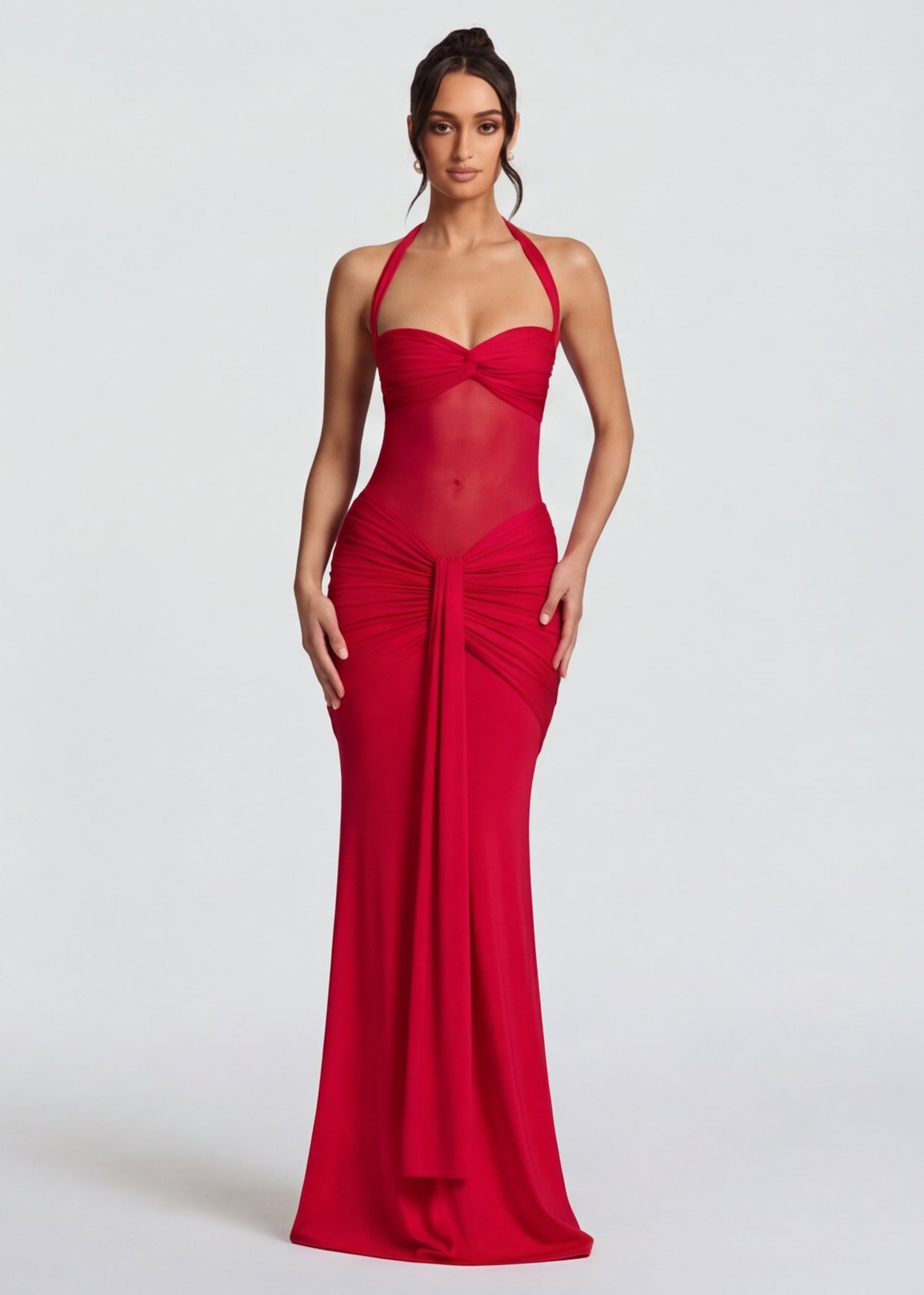 Maxi Jurk Halter met Gedrapeerde Taille