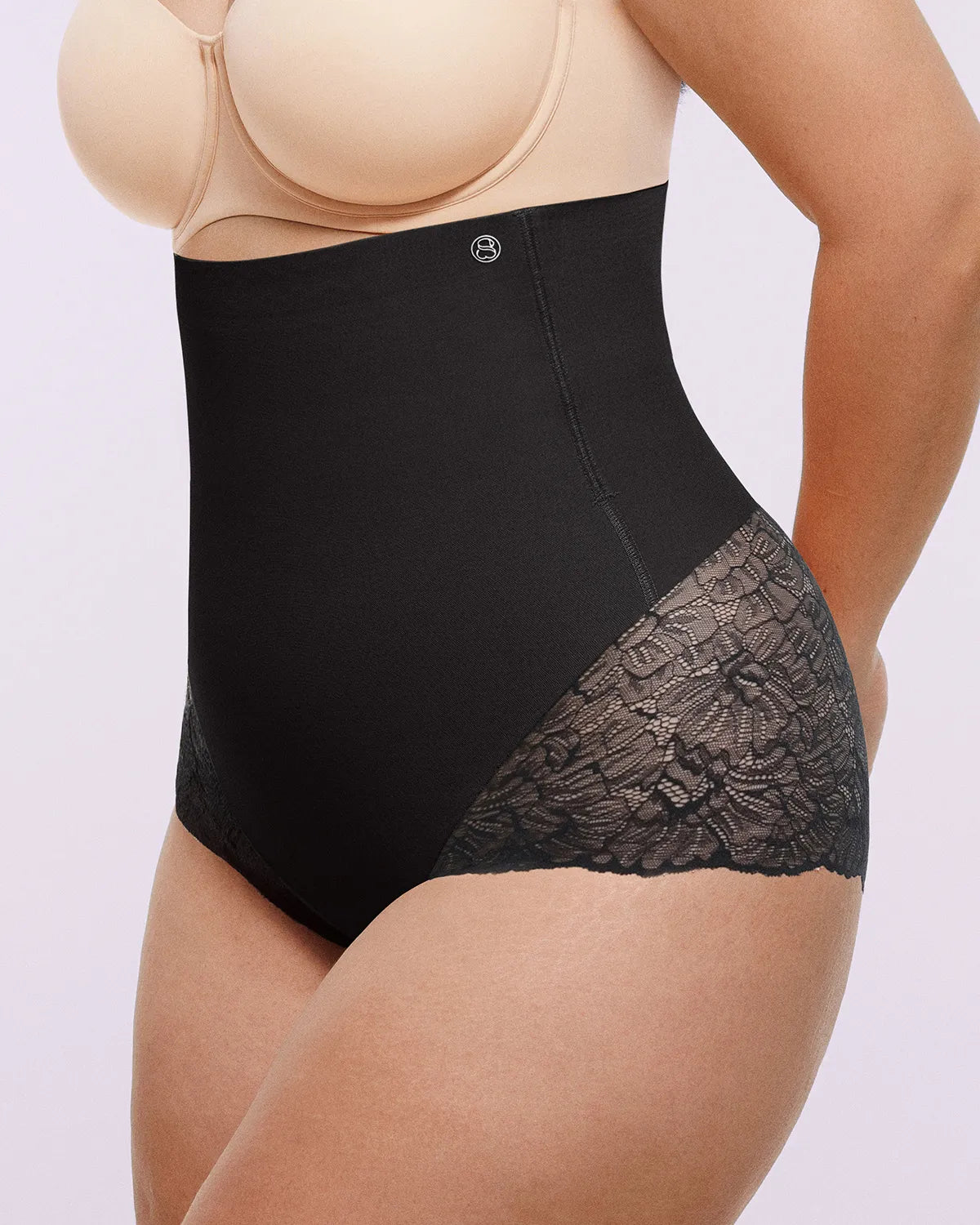 BARE ESSENTIALS – MeshSmooth High-Waist Lace Brief - LivingCurves shaper shorts Bruin / S