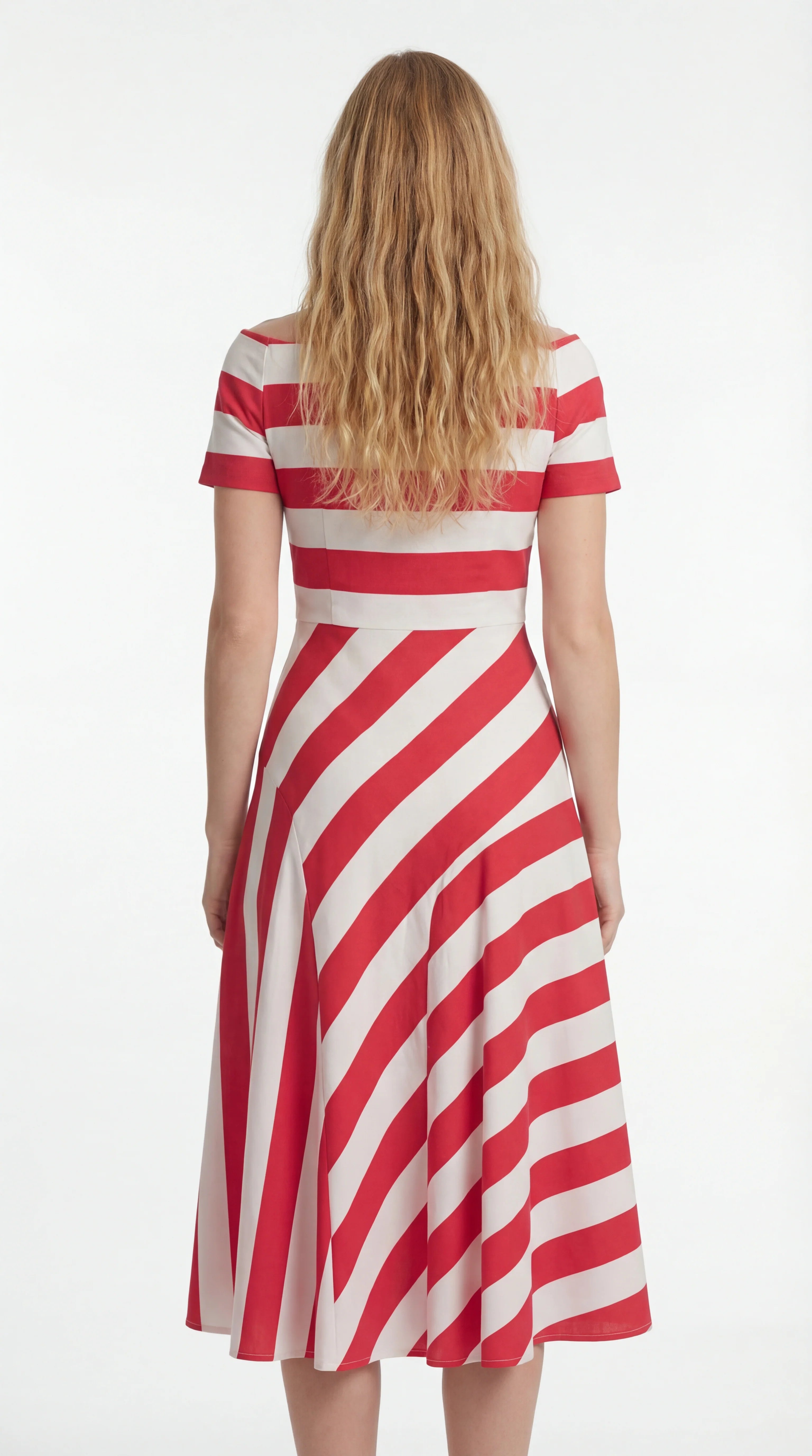 Midi Jurk Korte Mouw met Strepen Design