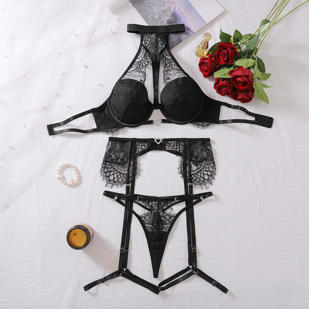 Marceline Hoge Hals Kanten Lingerieset – Luxe Lingerie met Hoge Hals