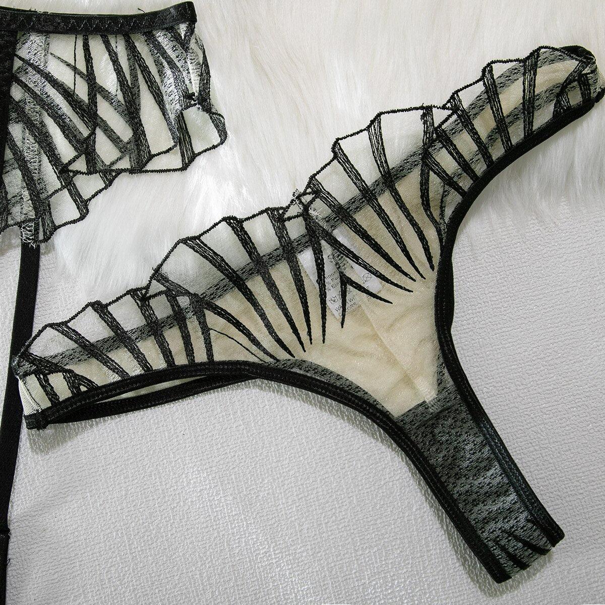 Aurelia Sheer Stripe Set – Gestreepte Transparante Kantset
