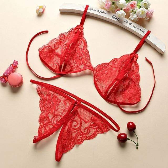 ELYSARA – Kanten Lingerieset met Open Slip en Striksluiting op de Rug