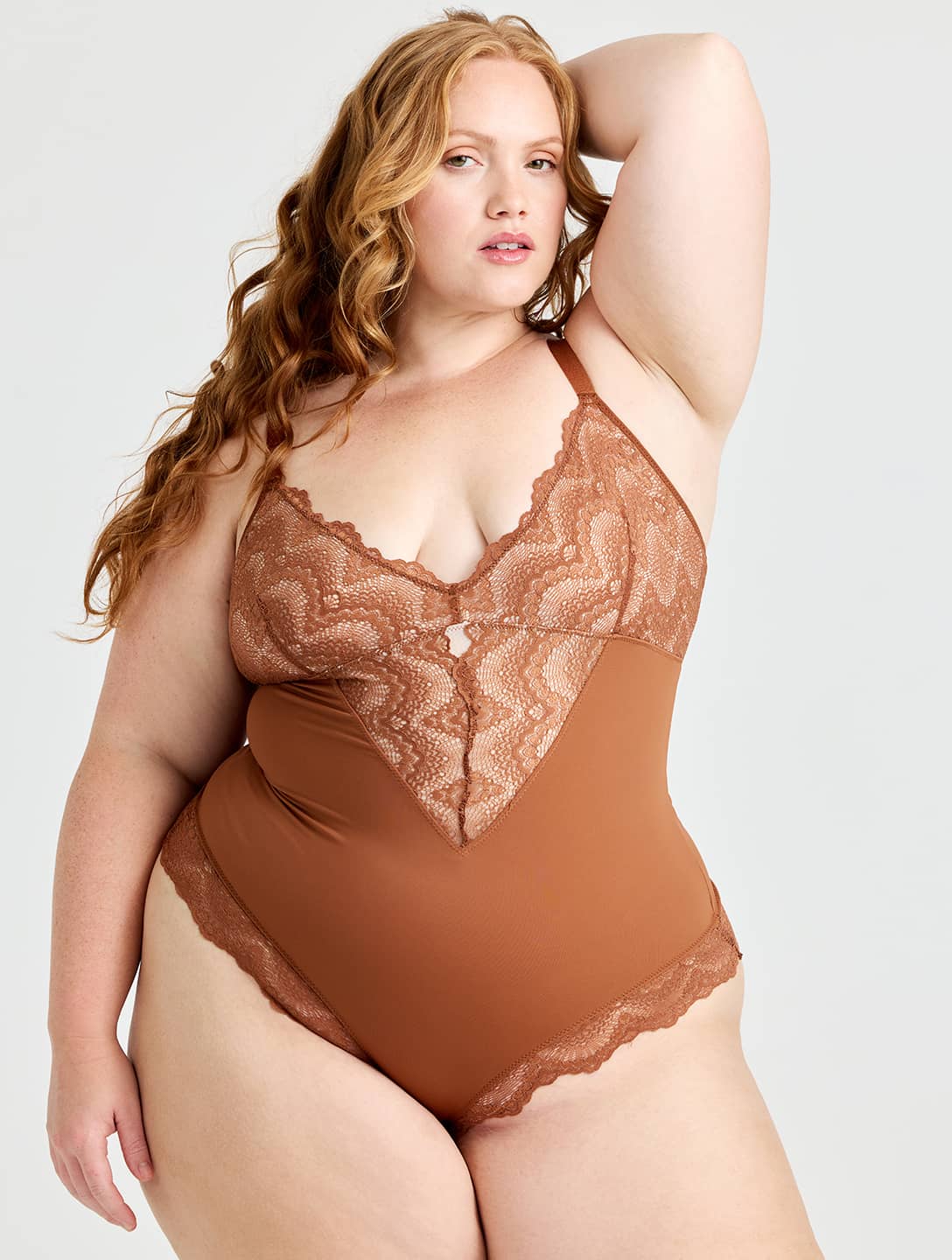 LUNARA – Half Lace Bodysuit - LivingCurves Bruin / S