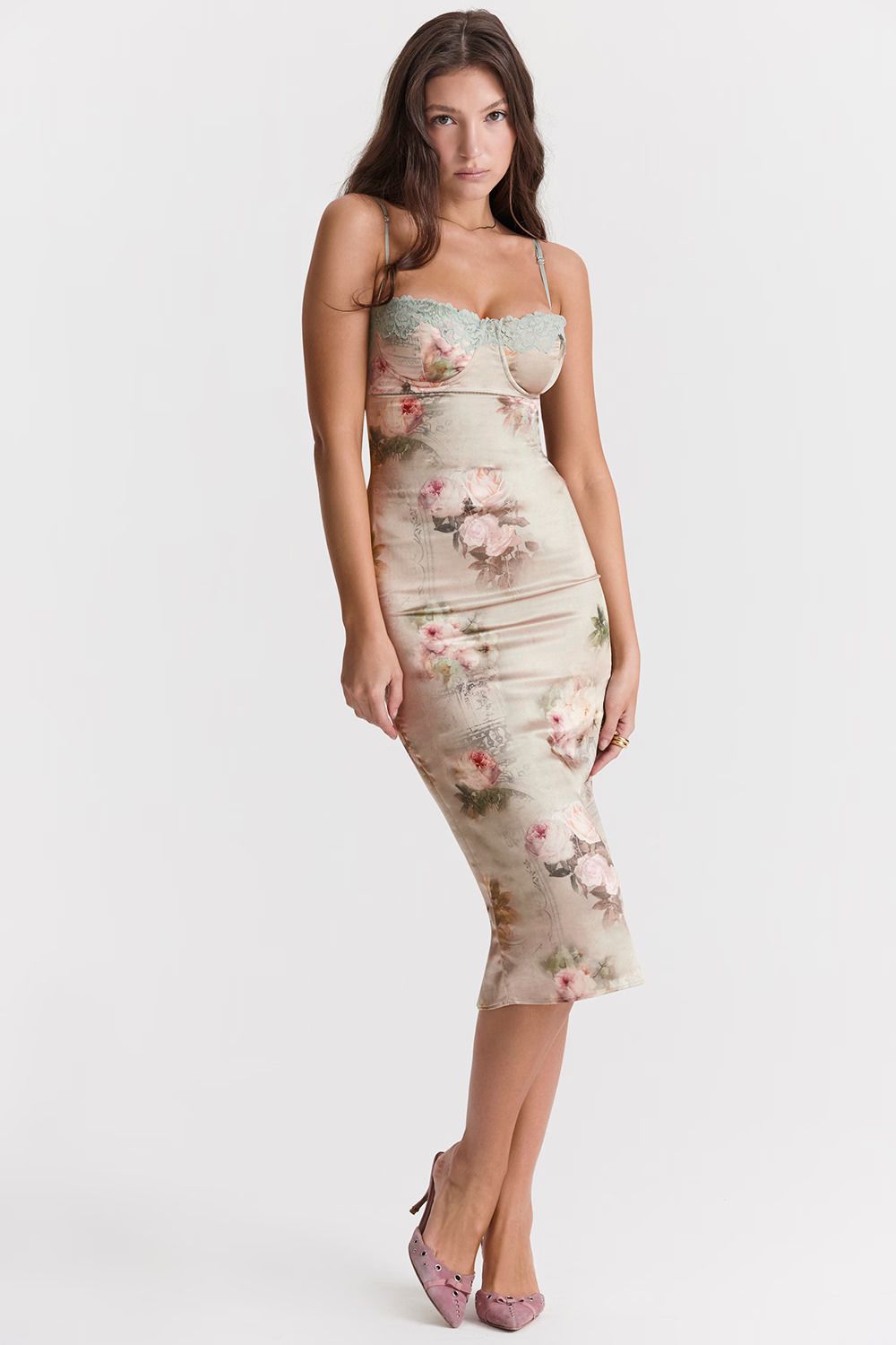 Midi Jurk Bloemenprint – Kant Zomerjurk met Split