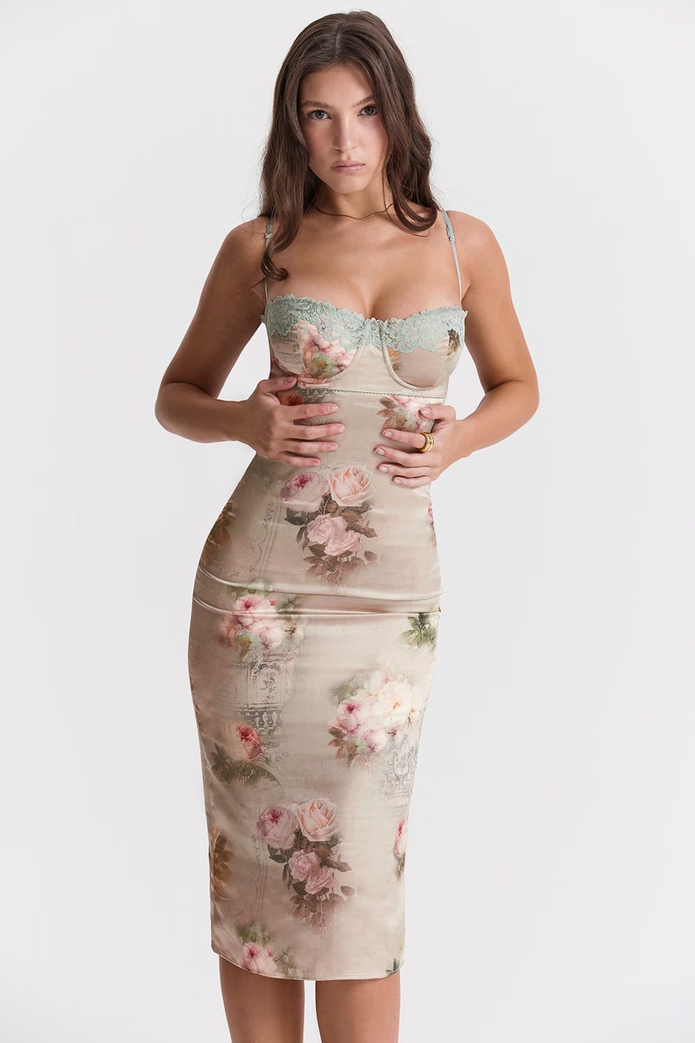 Midi Jurk Bloemenprint – Kant Zomerjurk met Split