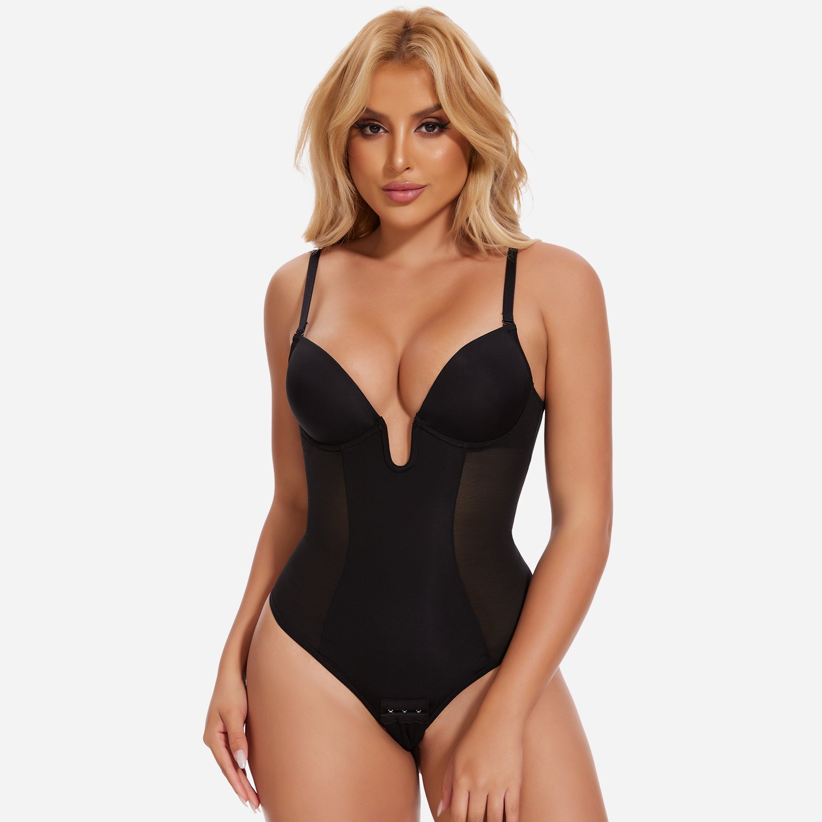 NOIRA – U-Plunge Rugloze Shapewear String Body - LivingCurves Beige / S