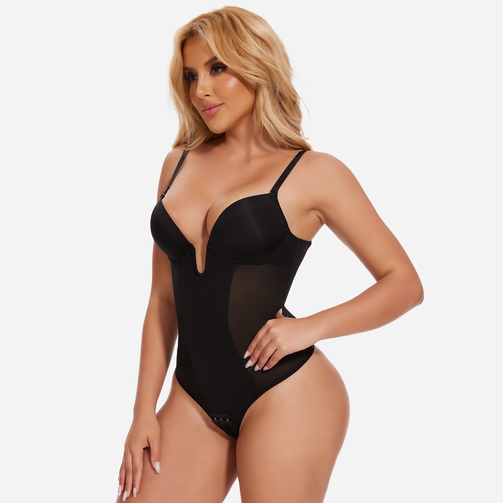 NOIRA – U-Plunge Rugloze Shapewear String Body - LivingCurves Beige / S
