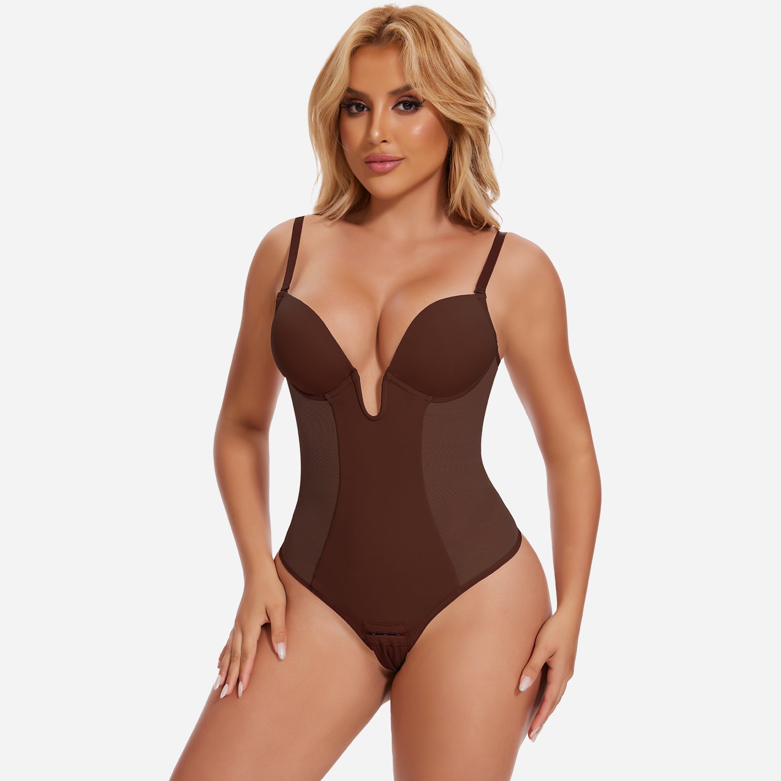 NOIRA – U-Plunge Rugloze Shapewear String Body - LivingCurves Beige / S
