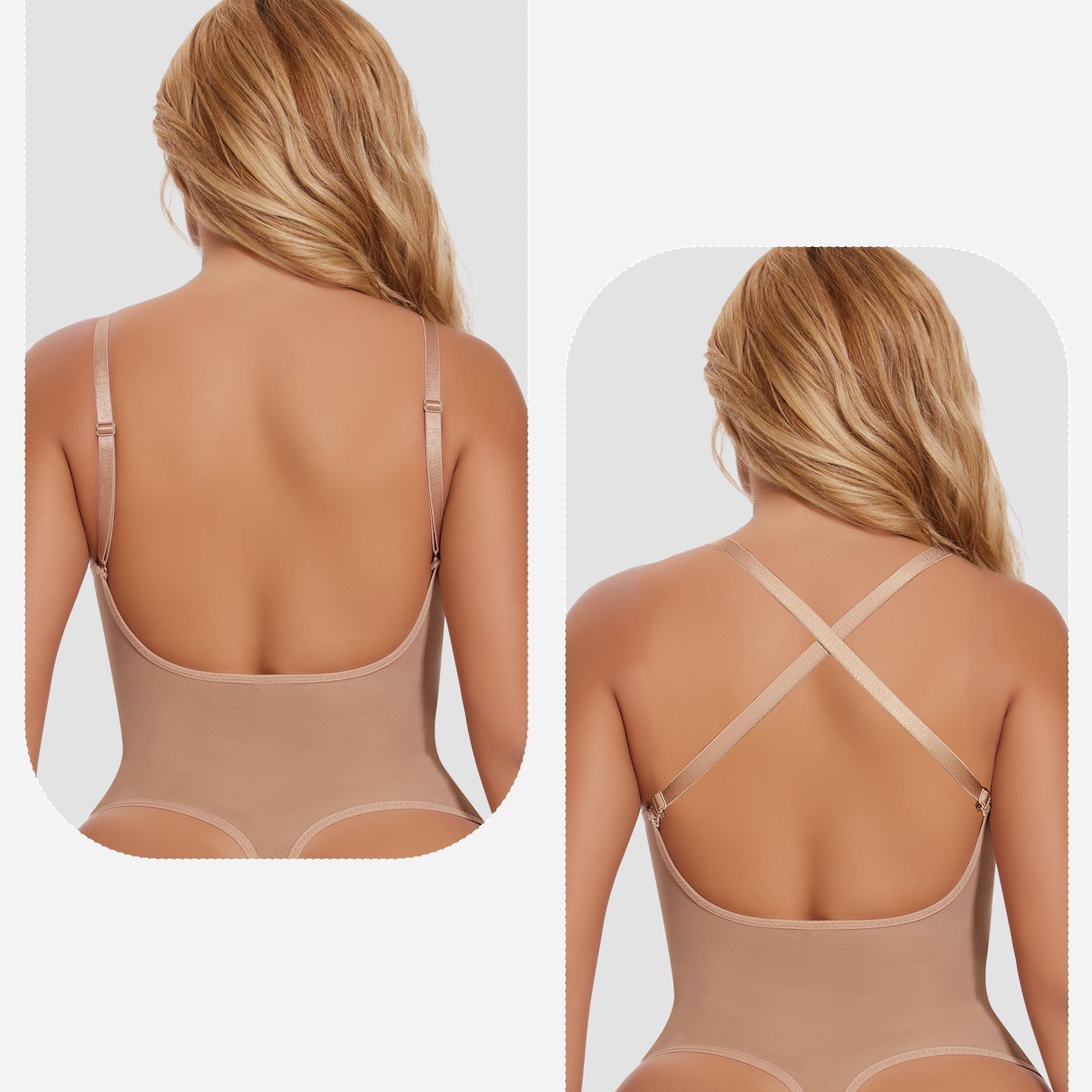 NOIRA – U-Plunge Rugloze Shapewear String Body - LivingCurves Beige / S