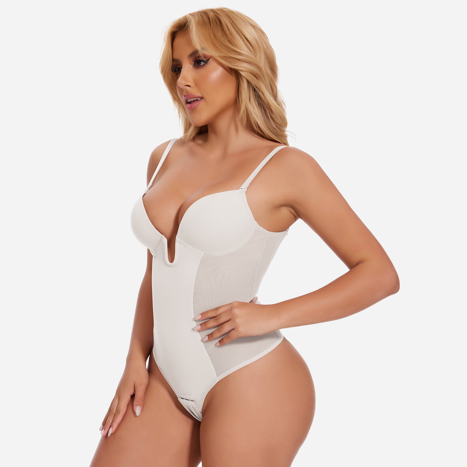 NOIRA – U-Plunge Rugloze Shapewear String Body - LivingCurves Beige / S