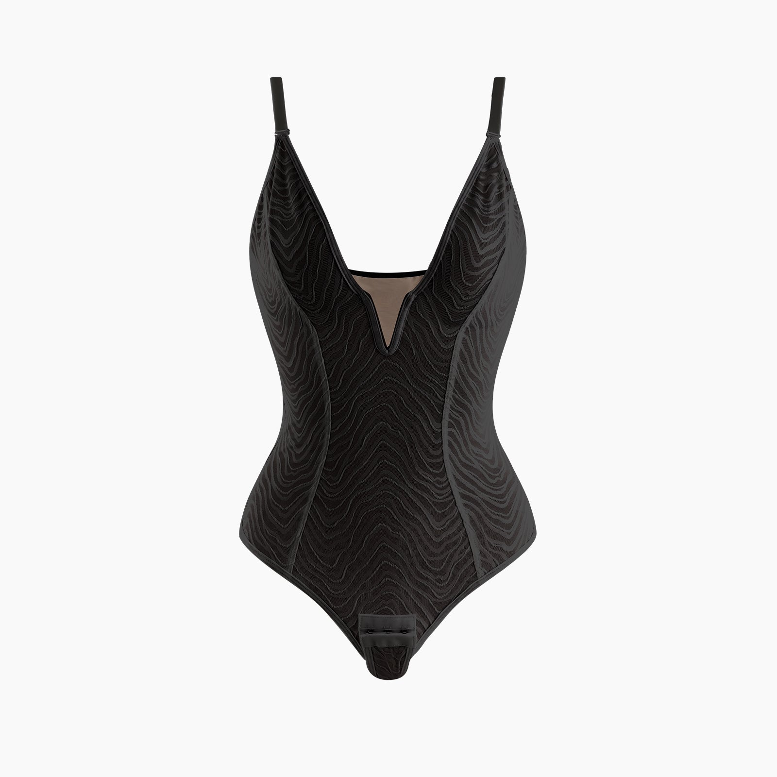 ZYNEA – Deep V Kant Shapewear String Body - LivingCurves Zwart / S