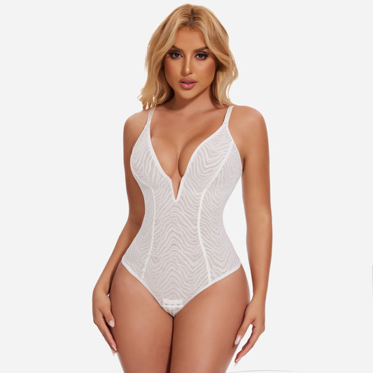 ZYNEA – Deep V Kant Shapewear String Body - LivingCurves Zwart / S