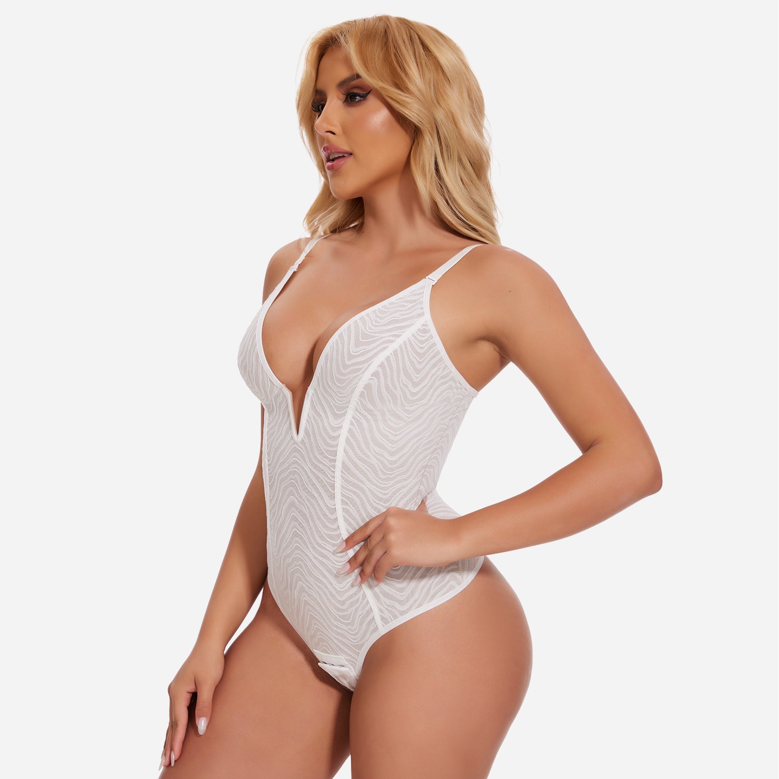 ZYNEA – Deep V Kant Shapewear String Body - LivingCurves Zwart / S
