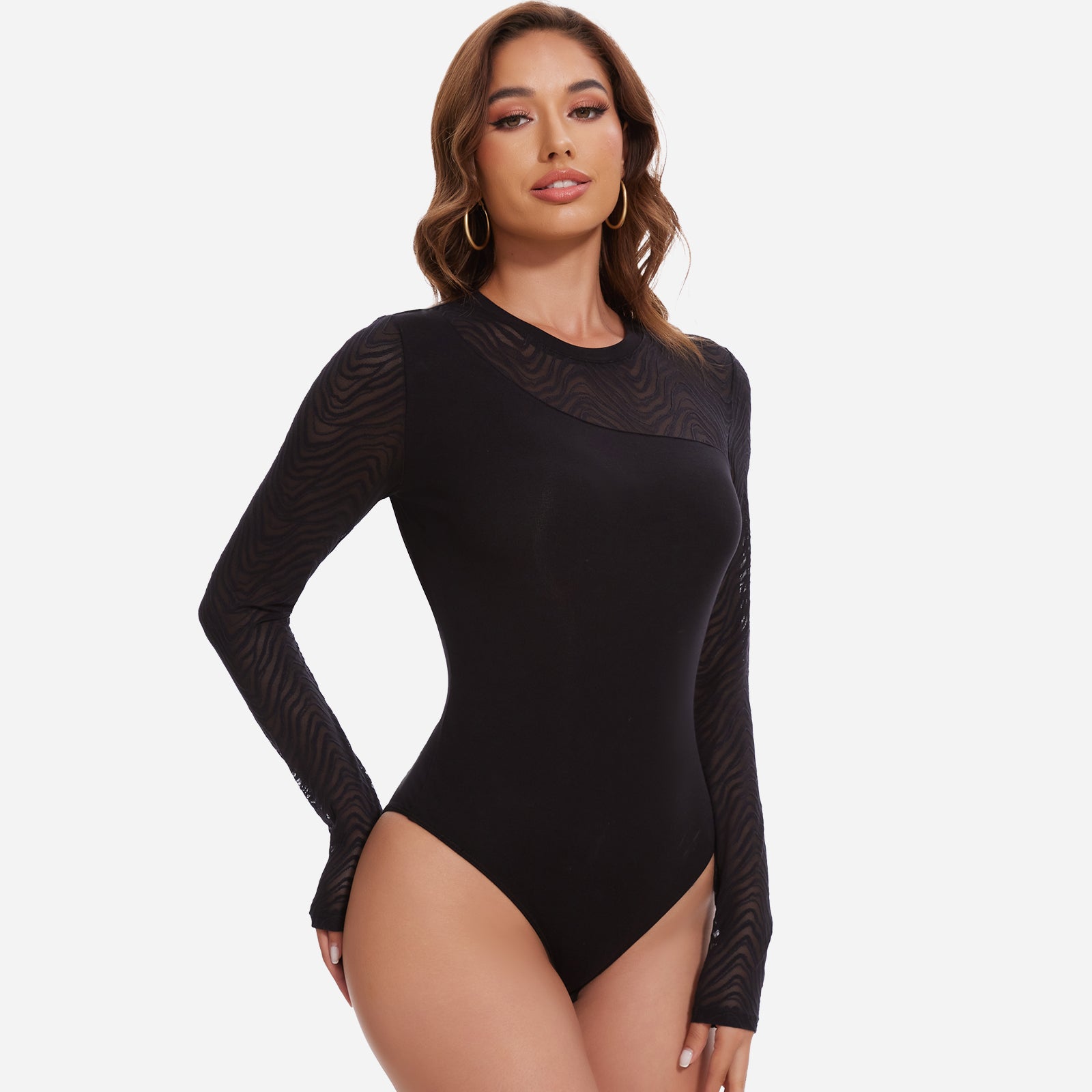 MYARA – Elegante Bodysuit met Lange Mouw - LivingCurves Wit / S