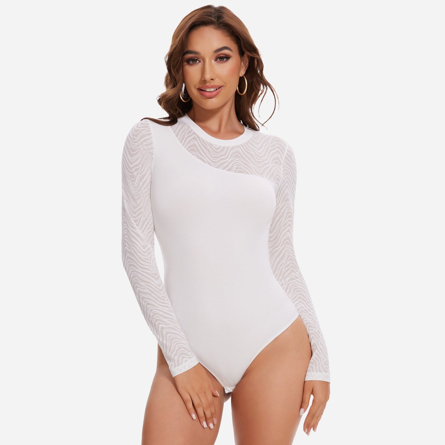 MYARA – Elegante Bodysuit met Lange Mouw - LivingCurves Wit / S