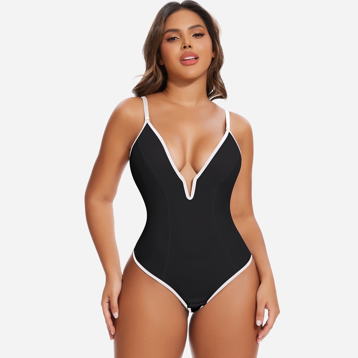 ESONA – Shapewear String Bodysuit met Diepe V en Rugloos Design - LivingCurves Zwart / S