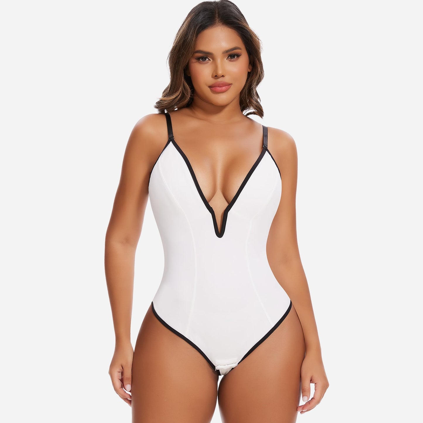 ESONA – Shapewear String Bodysuit met Diepe V en Rugloos Design - LivingCurves Zwart / S