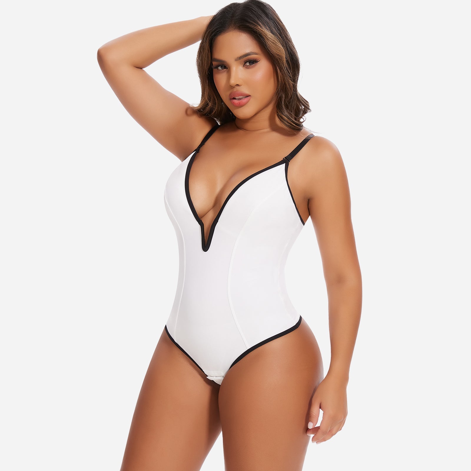 ESONA – Shapewear String Bodysuit met Diepe V en Rugloos Design - LivingCurves Zwart / S