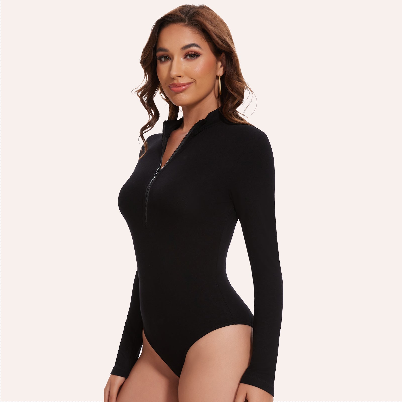 IVORA – Bodysuit met Rits en Lange Mouw - LivingCurves Zwart / S