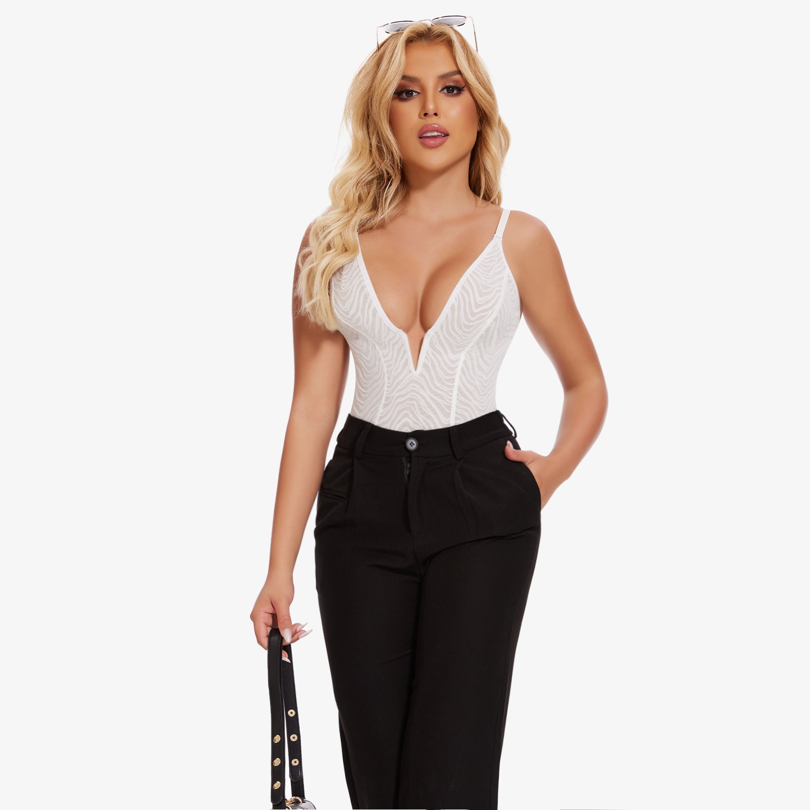 ZYNEA – Deep V Kant Shapewear String Body - LivingCurves Zwart / S