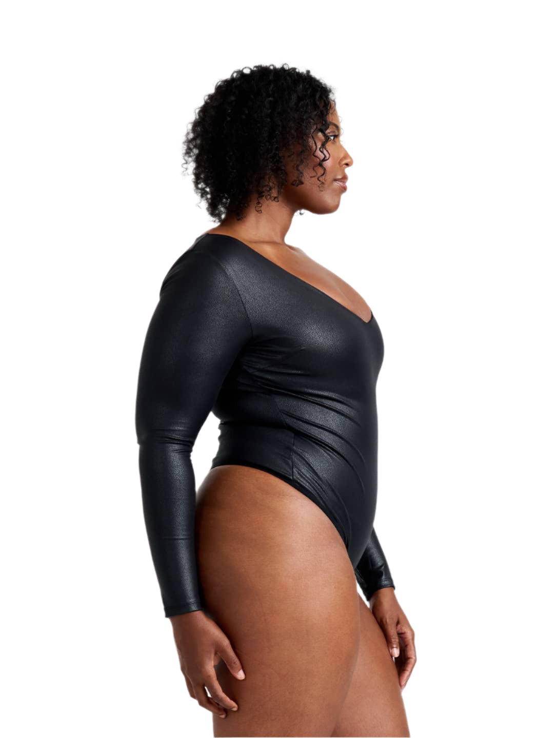 ISOLDE – Leather Look Bodysuit met Lange Mouwen - LivingCurves Zwart / S