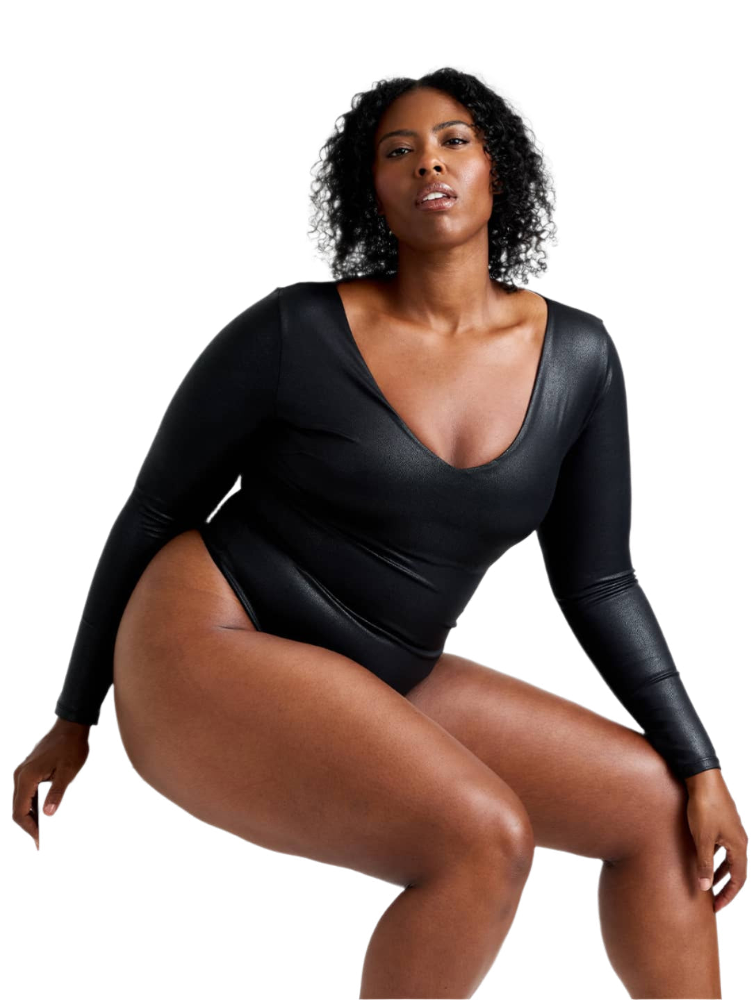 ISOLDE – Leather Look Bodysuit met Lange Mouwen - LivingCurves Zwart / S