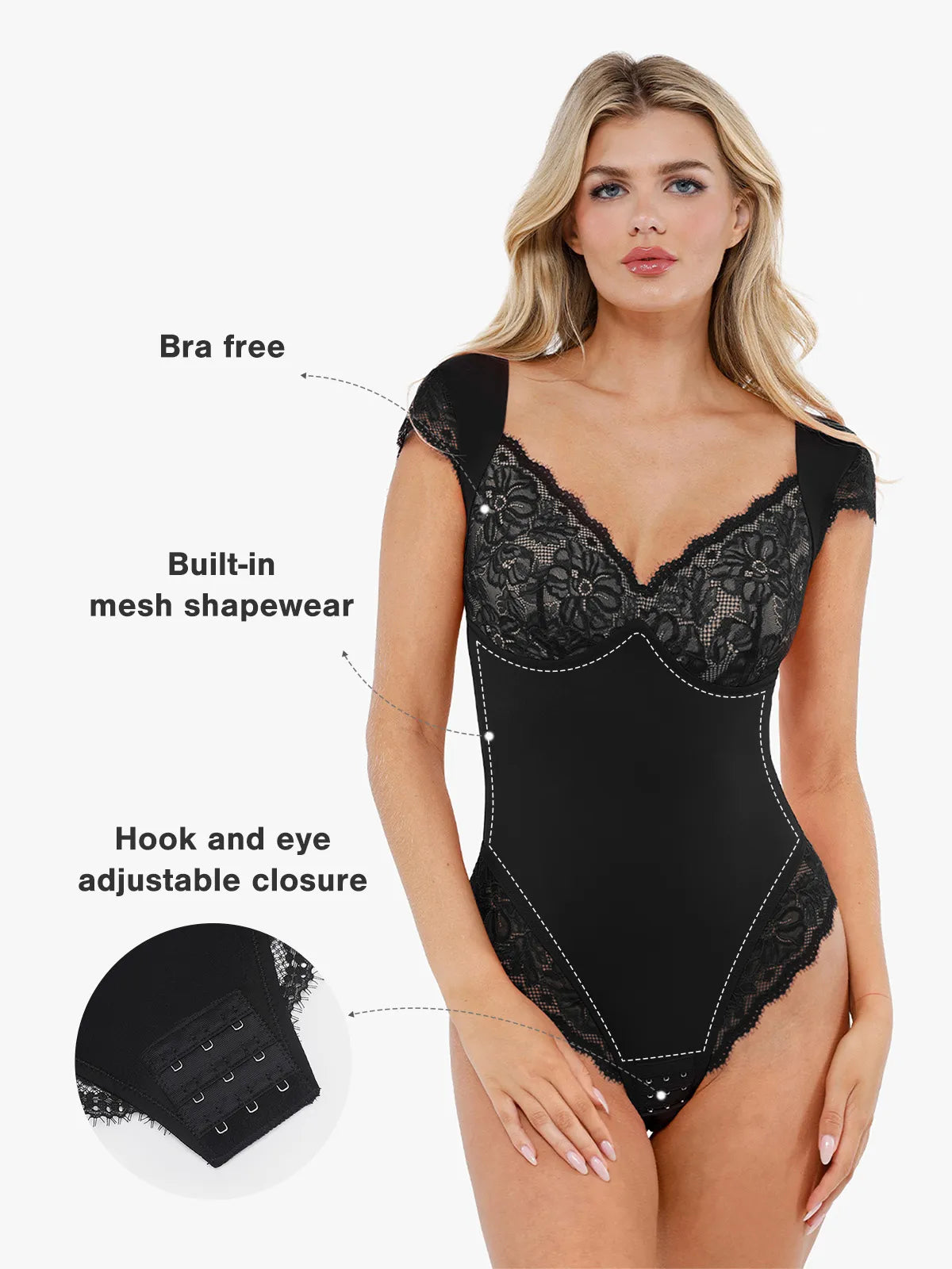 ALYSSA – Lace Cup Bodysuit met Cap Sleeves - LivingCurves Tops Body Shaper Tank Rood / XS