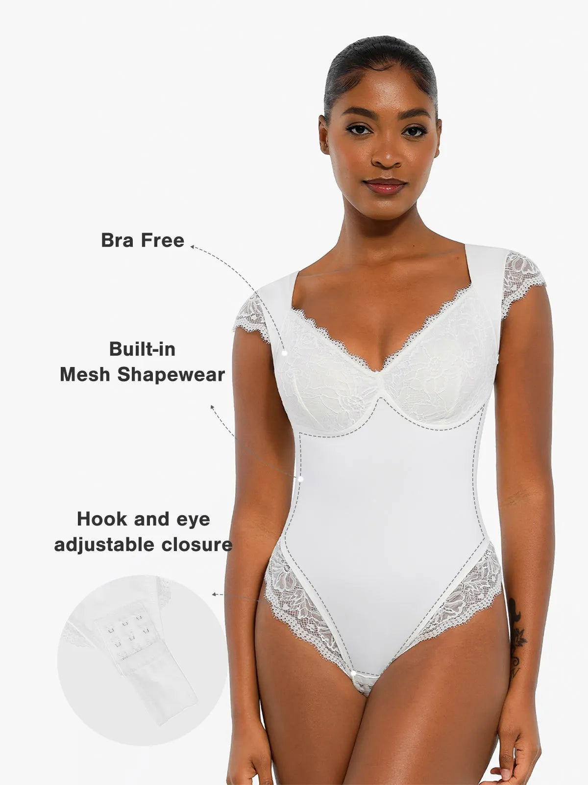 ALYSSA – Lace Cup Bodysuit met Cap Sleeves - LivingCurves Tops Body Shaper Tank Rood / XS