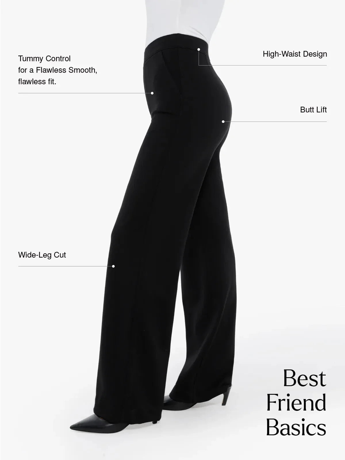 SELENE – Shaping Ponte Wide-Leg Pants - LivingCurves Business Casual Pants Zwart / XS