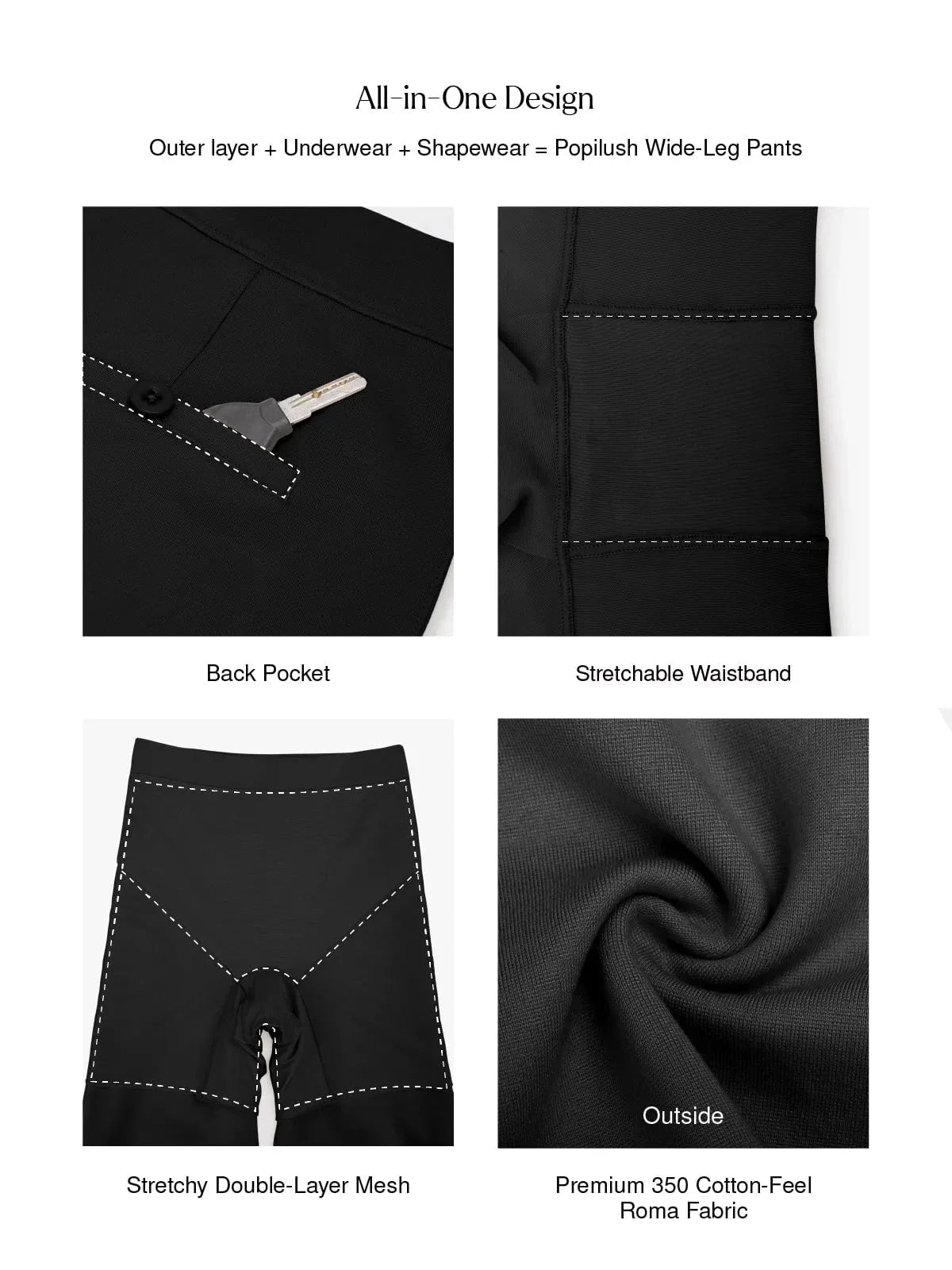 SELENE – Shaping Ponte Wide-Leg Pants - LivingCurves Business Casual Pants Zwart / XS